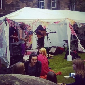 Glasgow University Environmental Sustainability Team (GUEST) bicycle powered stage for the Hidden Lane Festival in Freshers' Week 2015. Samson Sounds playing.