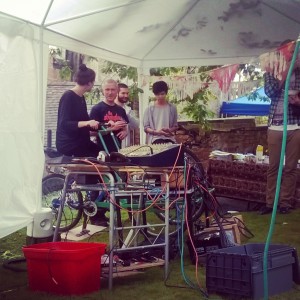 Glasgow University Environmental Sustainability Team (GUEST) bicycle powered stage for the Hidden Lane Festival in Freshers' Week 2015.