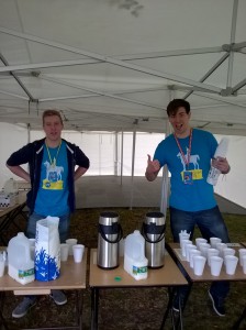 SRC Freshers Helpers giving out tea, coffee and biscuits at the Welcome Tent in Freshers' Week 2015.
