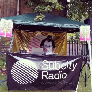 Subcity Radio playing at Memorial Gate on the Monday of Freshers' Week 2015.
